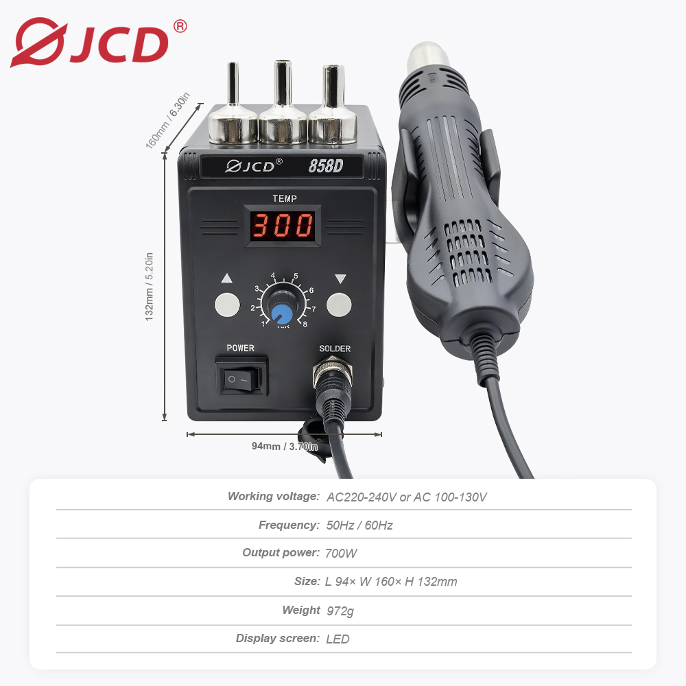 JCD Hot Air Gun 858D 700W BGA  - Hot Air Station 858 评论和价格